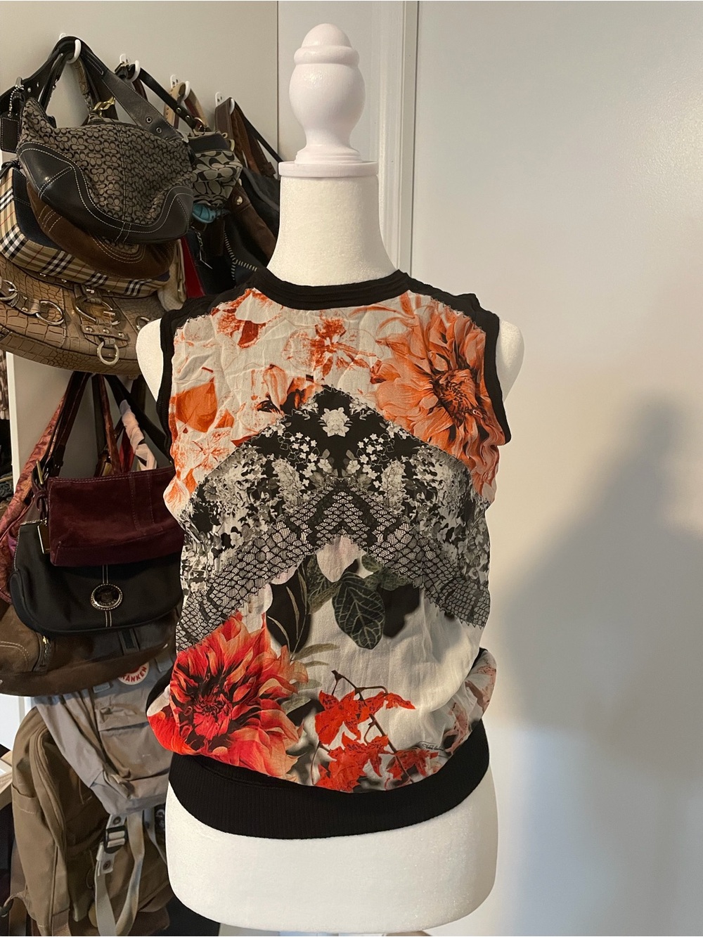 Roberto Cavalli mixed media floral sleeveless knit top size IT 40/US 2 - Picture 2 of 5